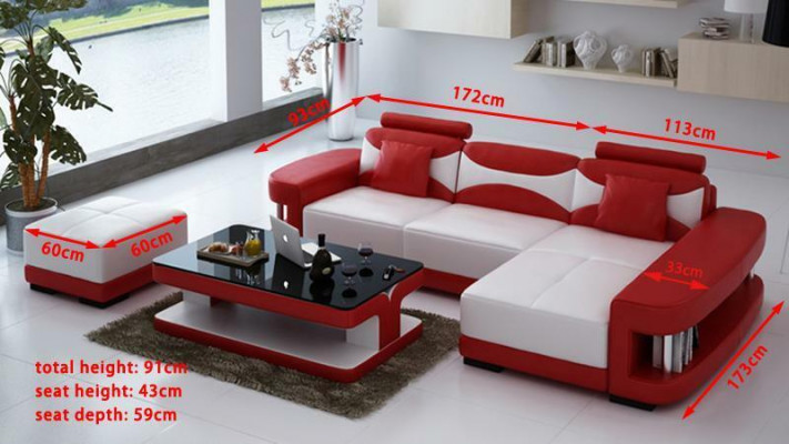 Leren hoekbank met hocker set bekleding L-vorm bank bankontwerp
