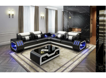 LED Verlichte hoekbank woonkamer leren bank zetel bekleding woonlandschap sofa