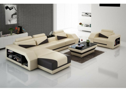 Leren bank woonlandschap hoekbank L-vorm met fauteuil set stel modern