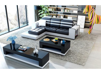 Hoekbank gestoffeerde L-vorm salontafel dressoir leren bank woonlandschap nieuw