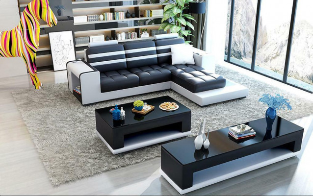 Hoekbank gestoffeerde L-vorm salontafel dressoir leren bank woonlandschap nieuw