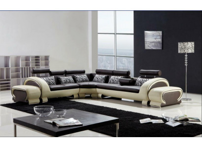 Hoekbank L-vorm 2x Voetenbankje Bank Bank Ontwerp Grijs Bekleding Leder Modern