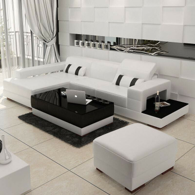 Hoekbank Bank Bekleding Woonlandschap Leer Hoekbankstel L-vorm met Voetenbank