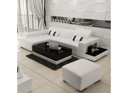 Hoekbank Bank Bekleding Woonlandschap Leer Hoekbankstel L-vorm met Voetenbank