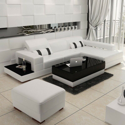 Hoekbank Bank Bekleding Woonlandschap Leer Hoekbankstel L-vorm met Voetenbank