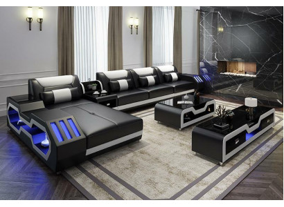 Leder Design Bankstel Bank Bekleding Hoekbank Set Woonlandschap Hoekbank