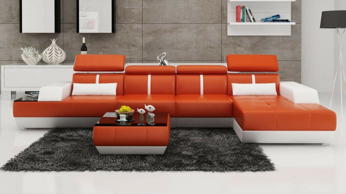 Moderne hoekbank L-vorm gestoffeerd zitgedeelte hoekbank + hocker