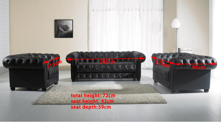 Chesterfield bankstellen sofa's lederen 3+2 zits bankstellen set met fauteuils