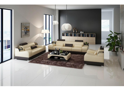 Designer Bankstel 3-zits Bankbank Lederen set met bekleding