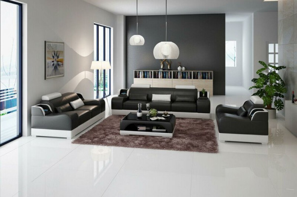 Designer Bankstel 3-zits Bankbank Lederen set met bekleding
