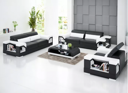 Bankstel Sofaset 3-zitsbank Salontafel Leren bank Moderne bank Woonlandschap