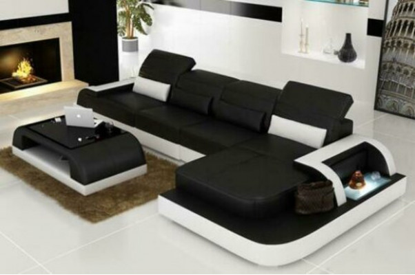 Woonlandschap hoekbank leren bank hoek bank bank met plank bekleding led