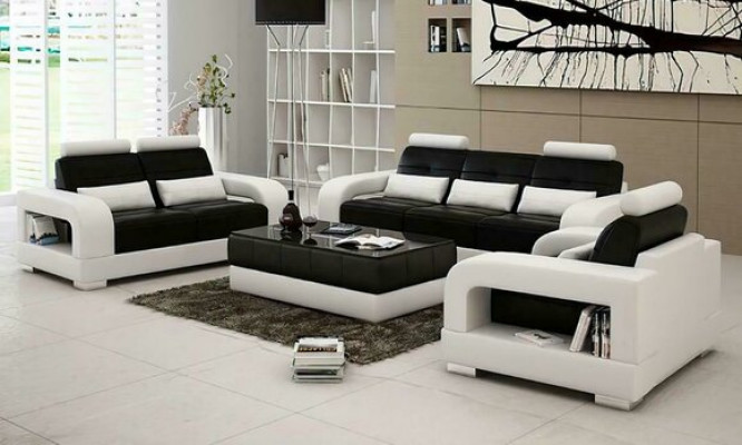 Bankstel met bekleding 3+1+1 zits set Design banken Bankstellen Leer Modern