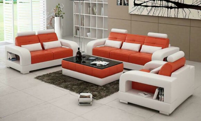 Bankstel met bekleding 3+1+1 zits set Design banken Bankstellen Leer Modern
