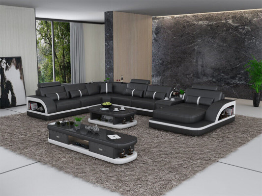 Leren hoekbank set bekleding U-vorm bank bank ontwerp hoekbank  Leren hoekbank set bekleding U-vorm bank bank ontwerp hoekbank