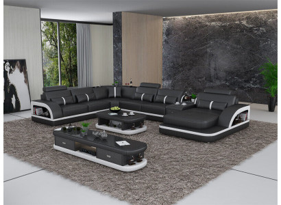Leren hoekbank set bekleding U-vorm bank bank ontwerp hoekbank  Leren hoekbank set bekleding U-vorm bank bank ontwerp hoekbank