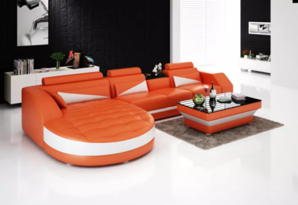 Ontwerper hoekbank woonlandschap leren bank bank bank bank bedbank L-vorm oranje