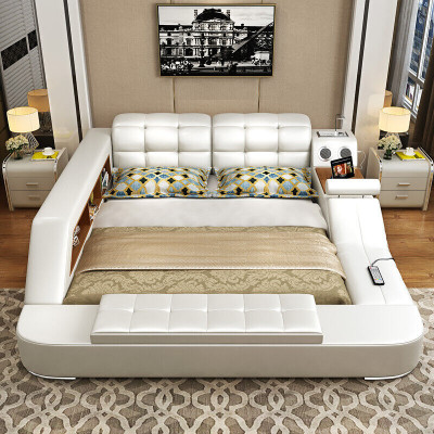 Bed multifunctional shelf cabinet USB charging station decoration double leather beds