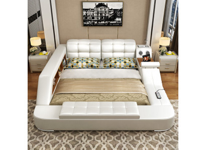 Bed multifunctional shelf cabinet USB charging station decoration double leather beds