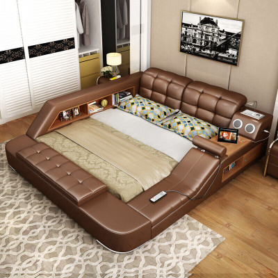 Bed multifunctional shelf cabinet USB charging station decoration double leather beds