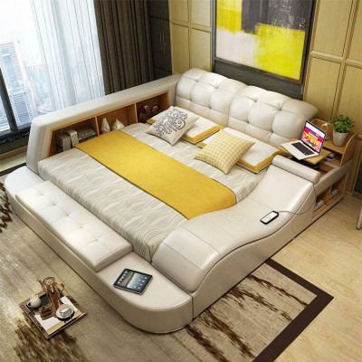 Luxe functioneel bed met kluisje, laptopplank, tweepersoonsbedden xxl hotels leer