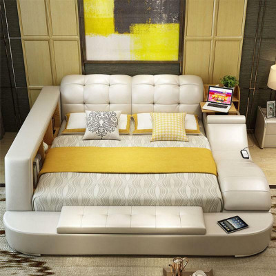 Luxe functioneel bed met kluisje, laptopplank, tweepersoonsbedden xxl hotels leer