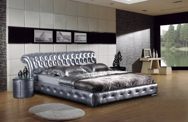 Leder Bedbekleding Ontwerp Luxe Dubbele Hotel Slaapkamer Bedden