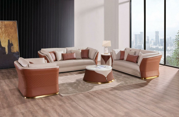 Woonlandschap Bankstellen Bank Beklede Bank 3-zitsbank Set Leren Bank Modern Nieuw