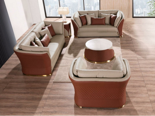 Woonlandschap Bankstellen Bank Beklede Bank 3-zitsbank Set Leren Bank Modern Nieuw