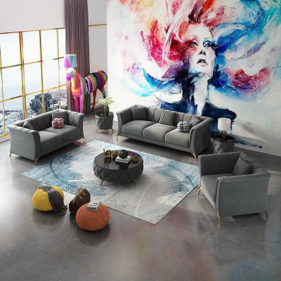 Ontwerper Chesterfield bankstel bank bankstel bankstel set fluweel 321 zitbanken