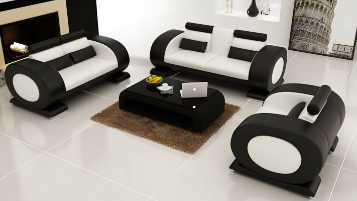 Sofa set met designbankstellen, banken, gestoffeerde 3-zitsbanken van leer, bankstellen
