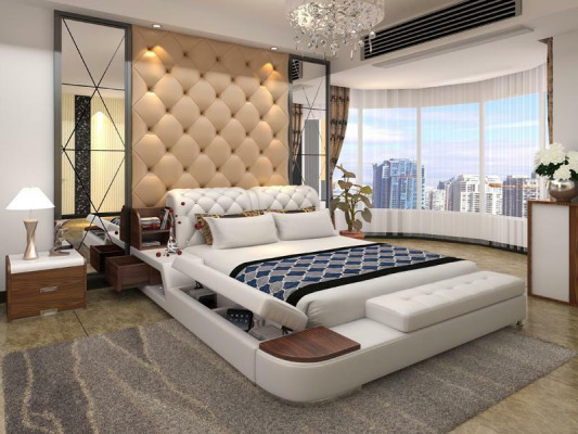 Meervoudig bedontwerp, gestoffeerd tweepersoonsbed Chesterfield luxe.
