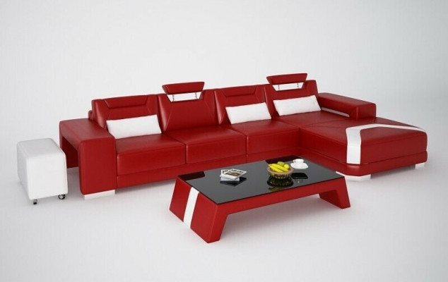 Set meubels woonkamer compleet 3-delig. Hoekbank Sofa Poef Tafel