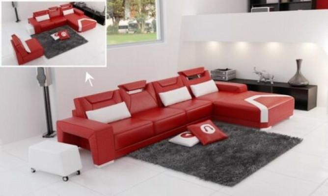 Set meubels woonkamer compleet 3-delig. Hoekbank Sofa Poef Tafel