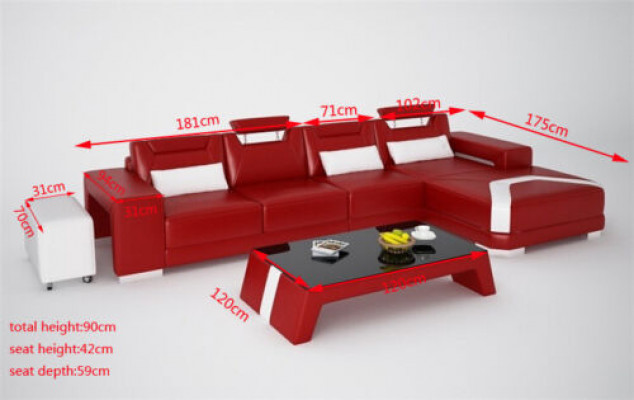 Set meubels woonkamer compleet 3-delig. Hoekbank Sofa Poef Tafel