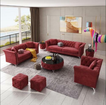 Chesterfield Set 8-delige set bankstel bekleding bijzettafel salontafel sofa