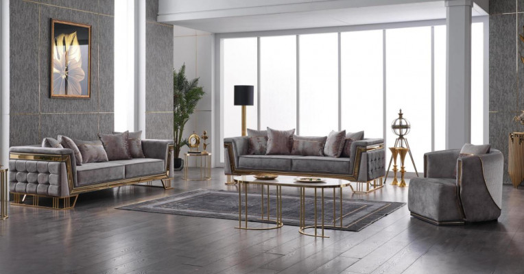 Luxe grijze bankstel driezitsbank met fauteuil Modern set banken Sofa