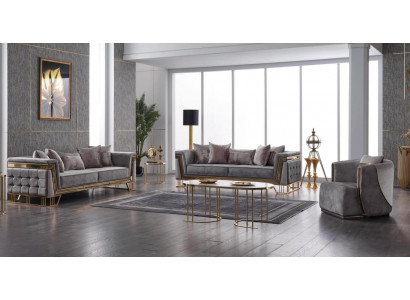 Luxe grijze bankstel driezitsbank met fauteuil Modern set banken Sofa