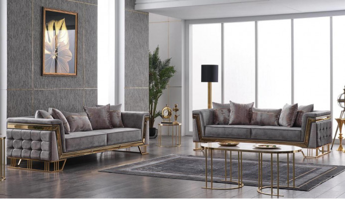 Luxe grijze bankstel driezitsbank met fauteuil Modern set banken Sofa