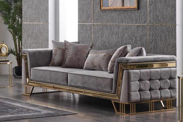 Luxe grijze bankstel driezitsbank met fauteuil Modern set banken Sofa
