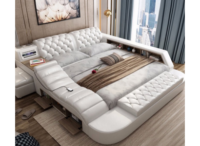 Luxe tweepersoons multifunctioneel bed met gestoffeerde waterbedden 180x200 Usb-radio muziek