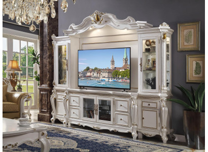 TV wand klassieke woonwand echt handgemaakt houten decoratie vitrine plank