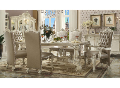 Koninklijke 7-delige eetkamerset in rococo-barokstijl met tafel en 6 stoelen.