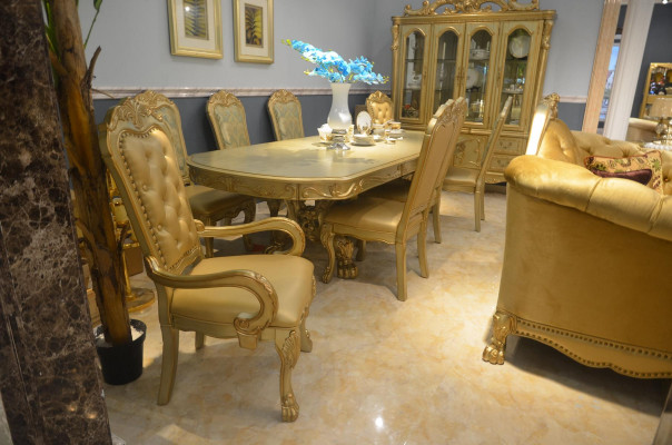 Koninklijke eettafel met 6 stoelen Complete decoratie eetkamer 7-delig.