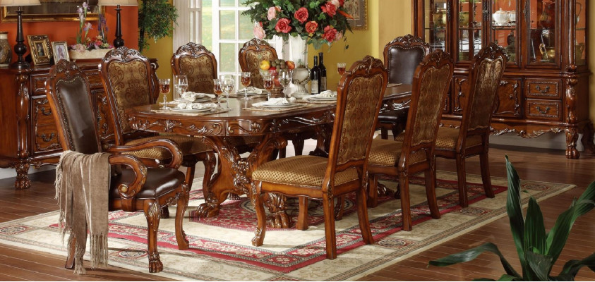 Klassieke eettafel houten eetkamerset 6x stoelstoelen