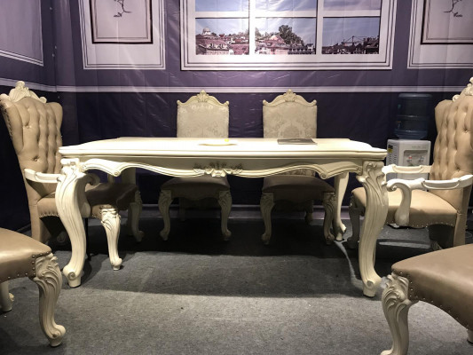 Eetkamer set Barok-Rococo eettafel x6 Chesterfield leren stoelen