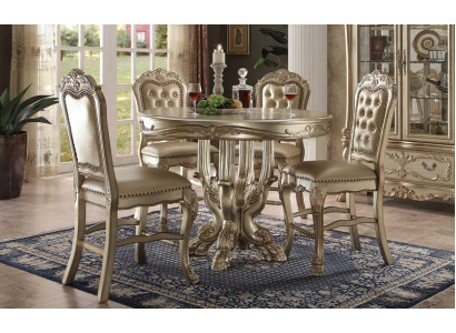 Klassieke gouden ronde eettafel tafel eetkamer Chesterfield x4 stoelen 5-delige set.