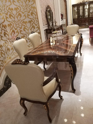 Eettafel 4 stoelen Stoel Eetkamer Decoratie Set Roccoco Barok Tafels