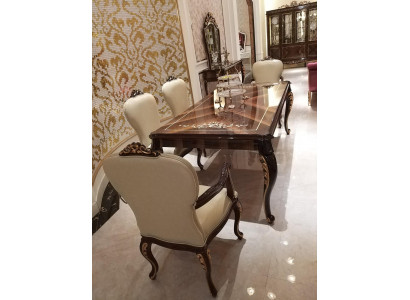 Eettafel 4 stoelen Stoel Eetkamer Decoratie Set Roccoco Barok Tafels