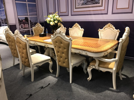 Koninklijke eetkamerset Barok Rococo tafel met 6 stoelen